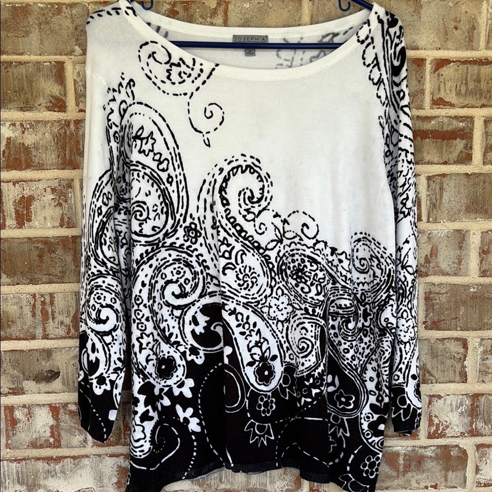 Joseph A. Black and White Paisley Soft Sweater